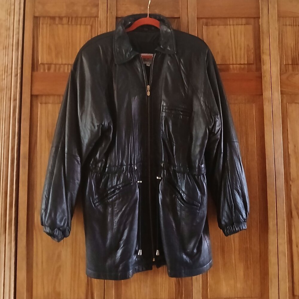 DAMSELLE black leather coat sz M woman's